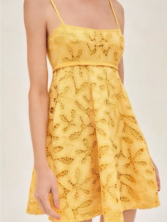 Alexis Dresses & Skirts - Alexis Bright Yellow Lace Mini Dress with Spaghetti Straps
